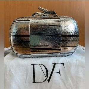 Diane Von Furstenberg Silver Metallic Clutch Bag